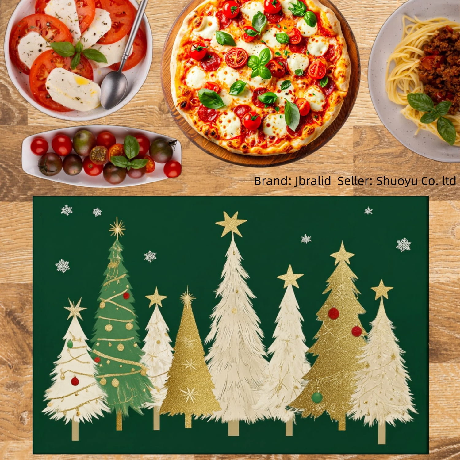 Jbralid Christmas Tree Pattern Linen Placemat Set of 6 for Home Kitchen Table Decor 12x18 inch