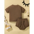 thumbnail image 3 of Franhais Toddler Baby Suit, Solid Color Round Neck Short Sleeve Tops+Patchwork Bandage Shorts, 3 of 9