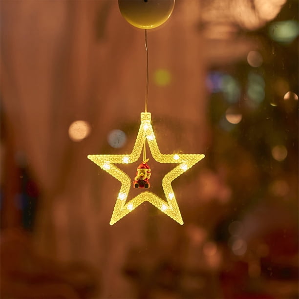 Xihbxyly Luz Led con Ventosa, Colgante de Papá Noel con Copo de Nieve y Ciervo, Funciona con Pilas, Luz Blanca Cálida, Decoración Navideña para El Hogar, Escaparate, Fiesta, Boda, 14,5 X 14 Cm.