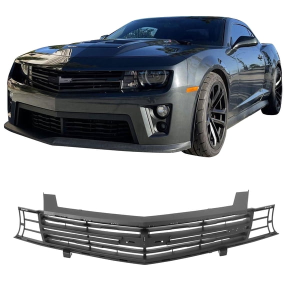 Ikon Motorsports Front Upper Grille Compatible with 2010-2013 Chevy Camaro Unpainted Black ZL1 Style PP Front Upper Radiator Mesh Grill Bodykits Replacement