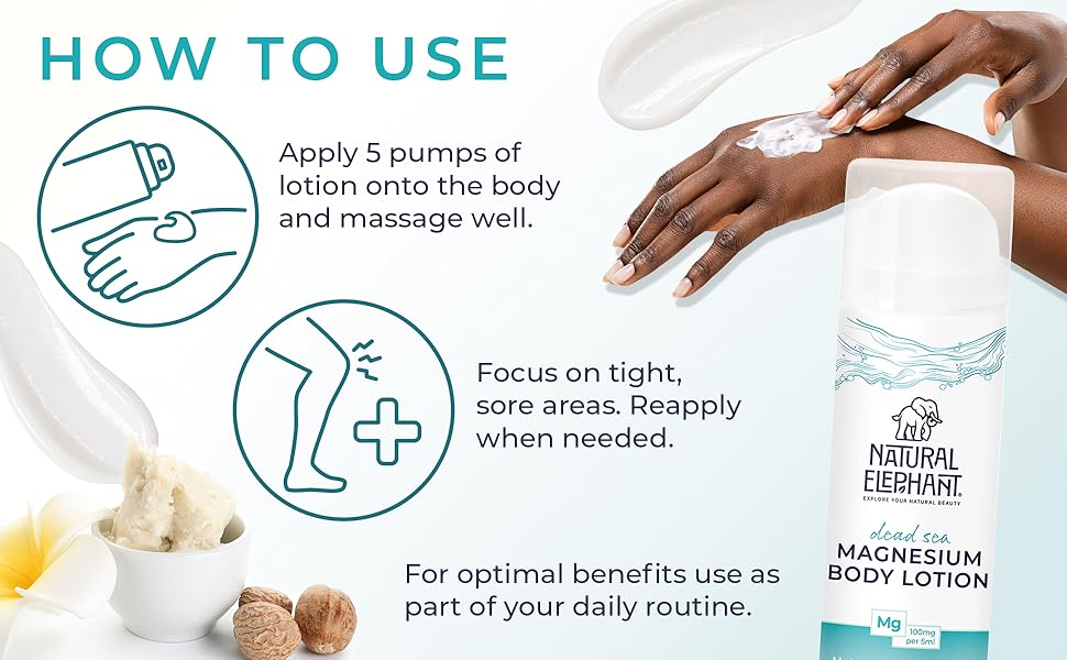 Natural Elephant Dead Sea Magnesium Lotion – Vanilla Scented Body Moisturizer | Topical Magnesium with Dead Sea Minerals – 5 oz (150 ml)