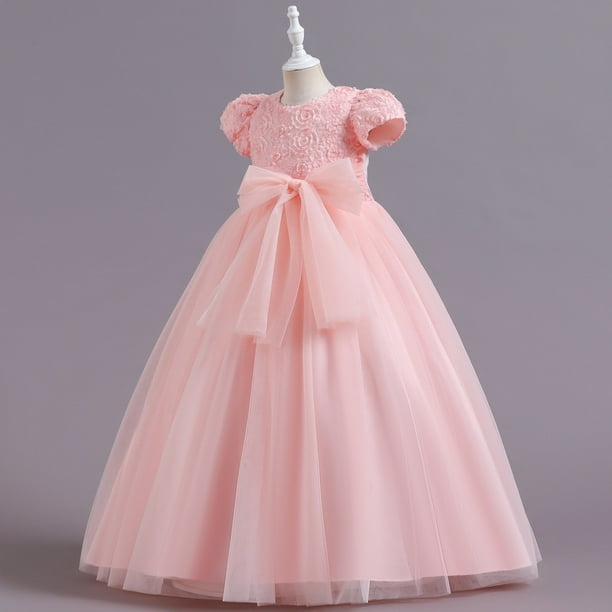 Falda infantil Vestido de princesa infantil Vestido de niña con flores rosas Falda larga con lazo