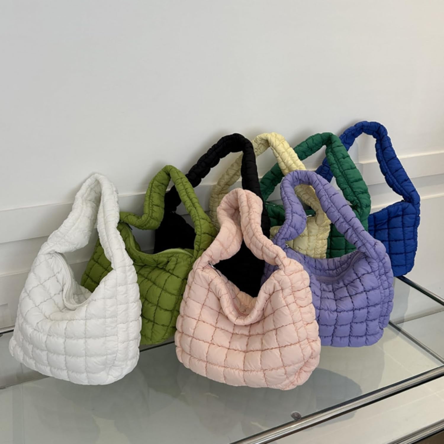 Kukuzhu Puffer Tote Bag Women Quilted Large Shoulder Bags Puffy Bubble Hobo Pleated Purse Nylon Padding Cloud Crossbody Bag 2023