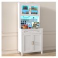 thumbnail image 5 of 72" Kitchen Pantry Cabinet with LED Lights & Outlets, Microwave Stand, Tall Storage Organizer - Wood Grain Finish, Glass Doors, 5 of 9