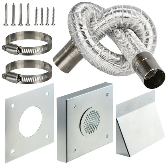 Pellet Stove Fresh Air Intake Kit, 2 "x 60" Pellet Stove Pipe Kit, Outside Air Intake Kit for Pellet Stove Corn Wood Stove, External Breathable Rain Cover, Aluminum Flex Vent Pip