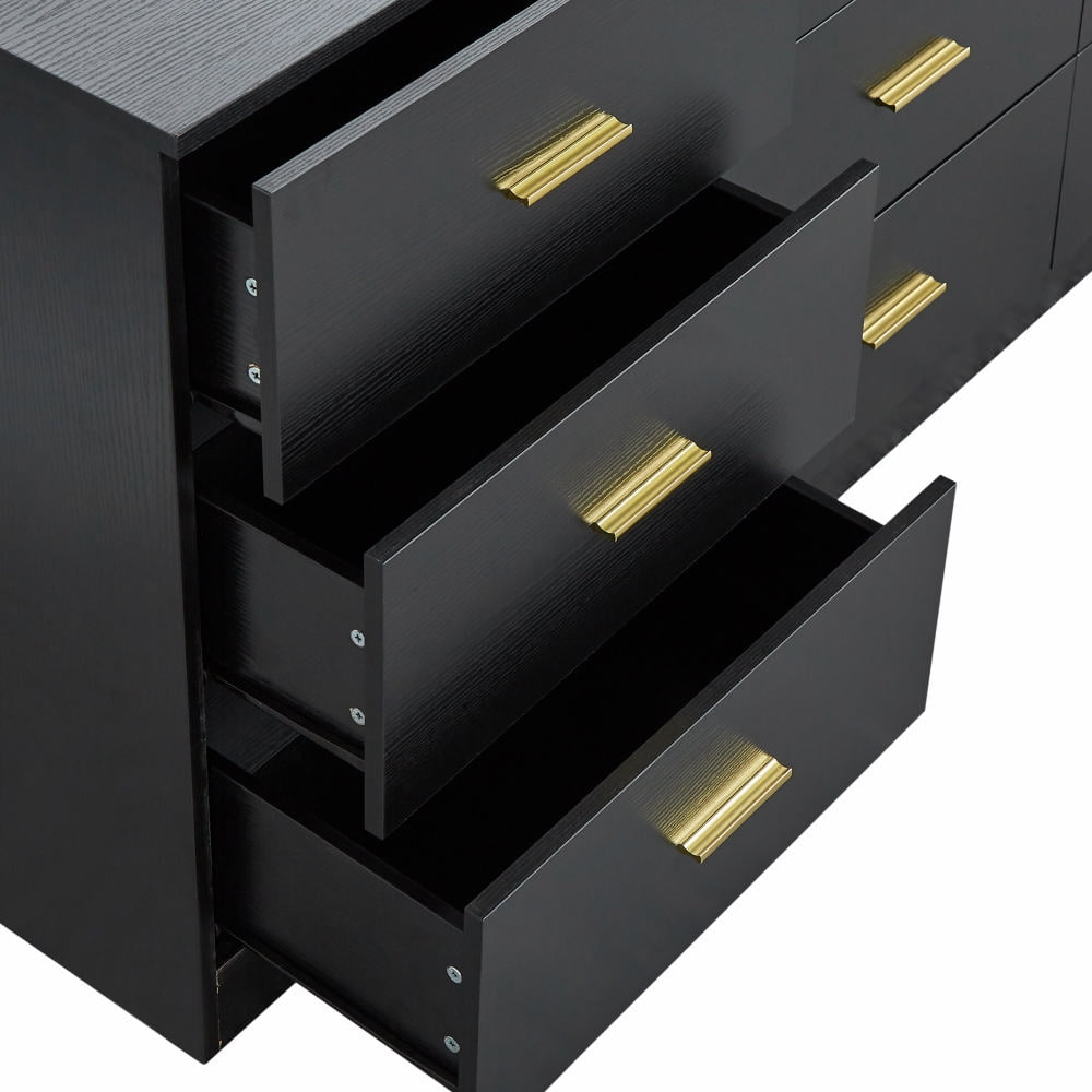 Aukfa Large 9 Drawer Dresser,Wood Closet Dressers Long Chest of Drawers for Nursery Bedroom Living Room Hallway, Black