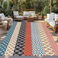 thumbnail image 3 of Outdoor Rug 5x8 ft Orange Teal Boho Waterproof Outdoor Patio Rug Mat Non Slip Outside Area Rugs Carpet for RV,Camping,Porch,Deck,Pool,Balconybackyard,Bohemian Geometric Pattern, 3 of 9