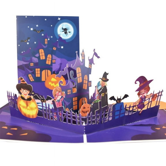 ZPAQI 3D Pop-Up Halloween Greeting Card Funny Pumpkin Bat Postcard with Envelope Hallows' Day Gift