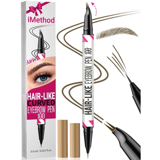 Bolígrafo para cejas iMethod Curved 2 en 1, doble punta, marrón, dura 24 horas