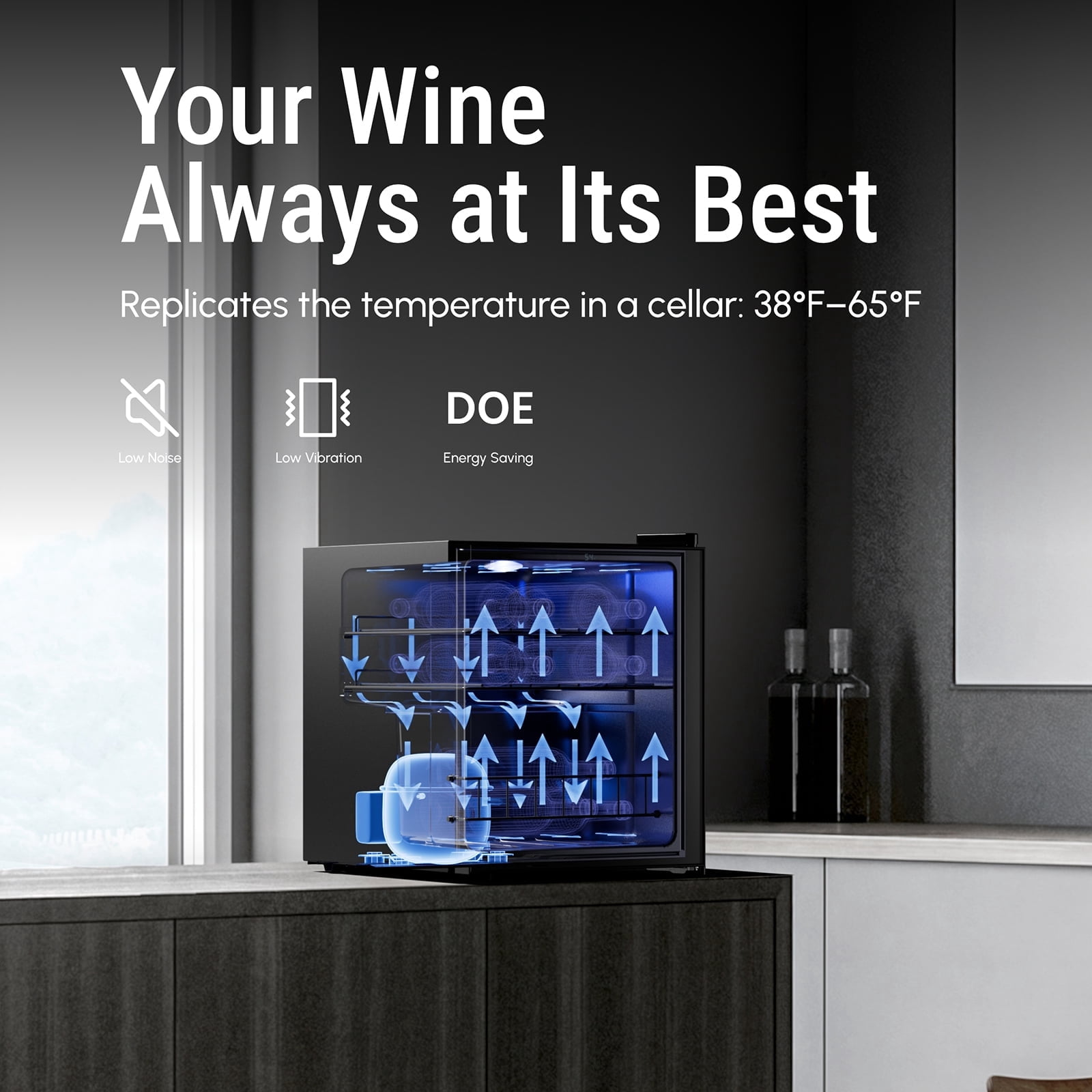 Yeego 1.63 cu.ft. Wine Cooler,  12 Bottle Mini Wine Refrigerator for Office/Home/Dorm with Glass Door, Black