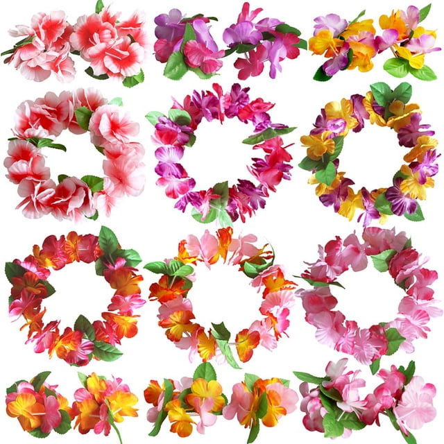 ZCMG Diadema hawaiana Pulseras Hawaii Tropical Luau Flor Hoja Mujeres Tocado Diademas para el cabello Aros Diadema Pulseras Playa Verano Piscina Boda Cosplay Cumpleaños Vestir Fiesta Decoraciones Sumi