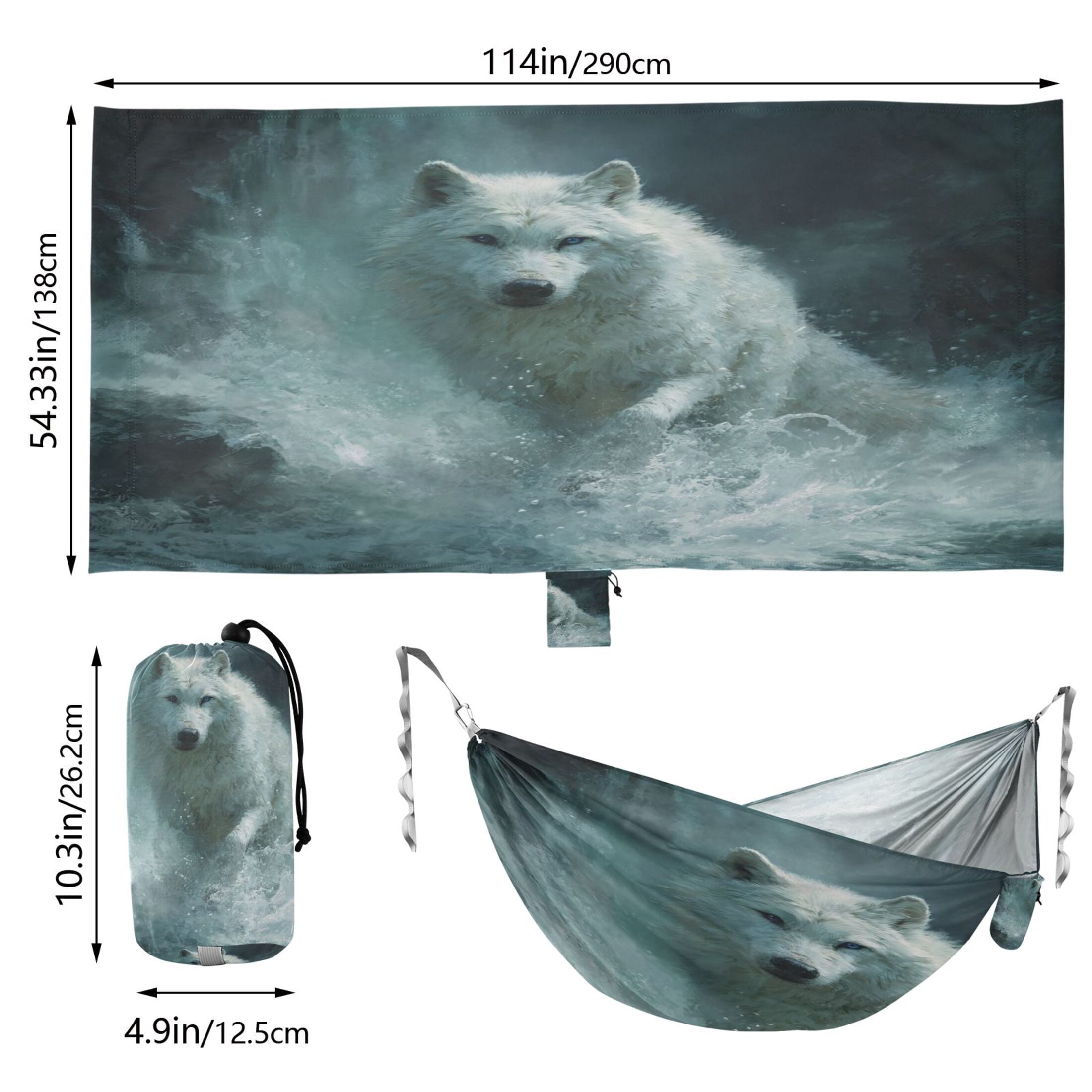 Hanging Hammock Portable Travel Camping For Outdooor Beach Camping Hiking A White Wolf