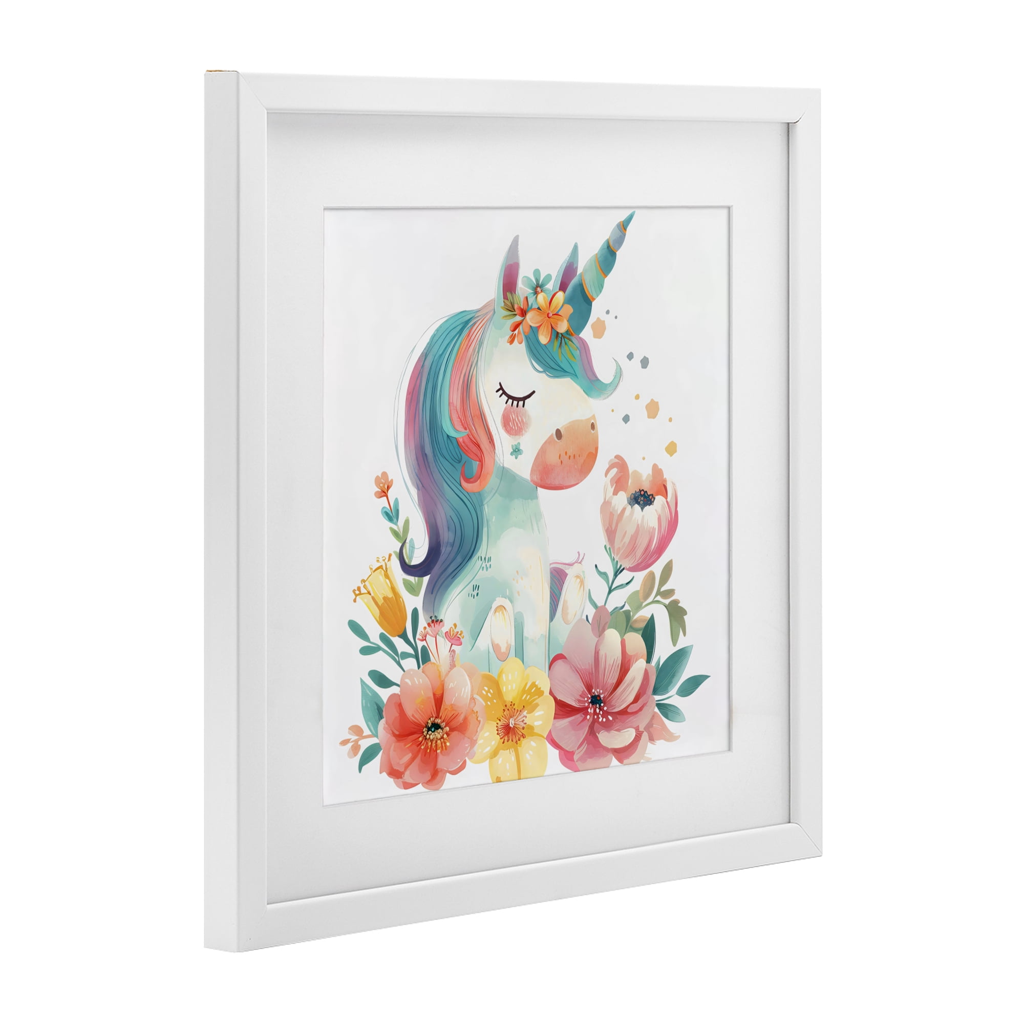 Stupell Industries Whimsical Unicorn with Blossoms White Framed Print Under Glass, design by Creative Studio