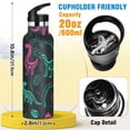 thumbnail image 2 of Kids Insulated Stainless Steel Sports Water Bottle 600ml (20oz) Cute Green Dinosaurs, 2 of 6