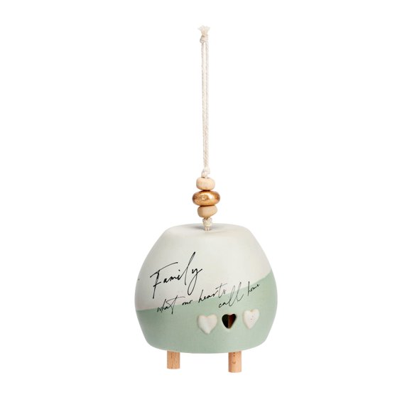 Demdaco Family Hearts Home Sage Green 4 inch Stoneware and Iron Inspired Bell