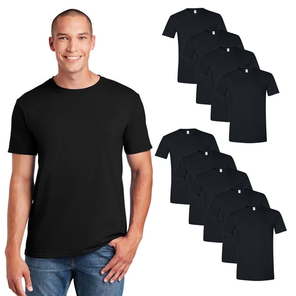 Gildan Men's Softstyle Cotton T-Shirt, Black 9-Pack, Short Sleeve Crew Neck Blank Tee, Sizes S-3XL