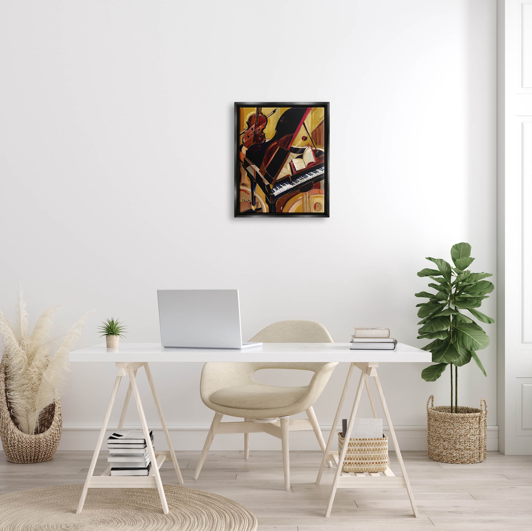 Stupell Industries Musical Instruments Modern Piano Painting Jet Black Floating Framed Canvas Print Wall Art, Design by Paul Brent