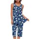 thumbnail image 1 of Conjunto de Verano para las Mujeres Casual Impreso sin Mangas Cuello Redondo Y Pantalones Recortados de Dos Piezas, 1 of 7