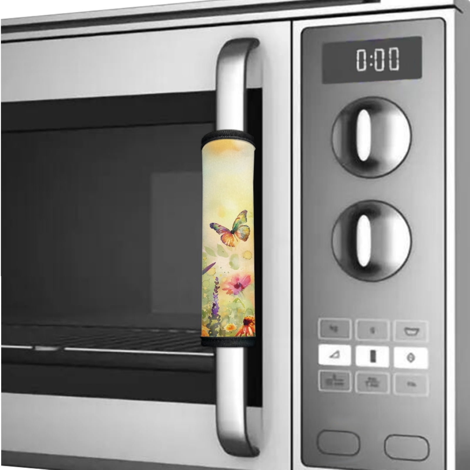SEANATIVE Neoprene Fridge Door Handle Covers Set of 6 Electrical Kitchen Appliance Decor Handles Anti-Skid Protector for Oil Stains, Fingerprints, Liquids, Butterfly Daisy Flowers Yellow