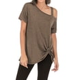 thumbnail image 2 of Camiseta de mujer Sexy con hombros descubiertos, manga corta, top de algodón retorcido, marrón, S AweSitey AP001289-11, 2 of 5