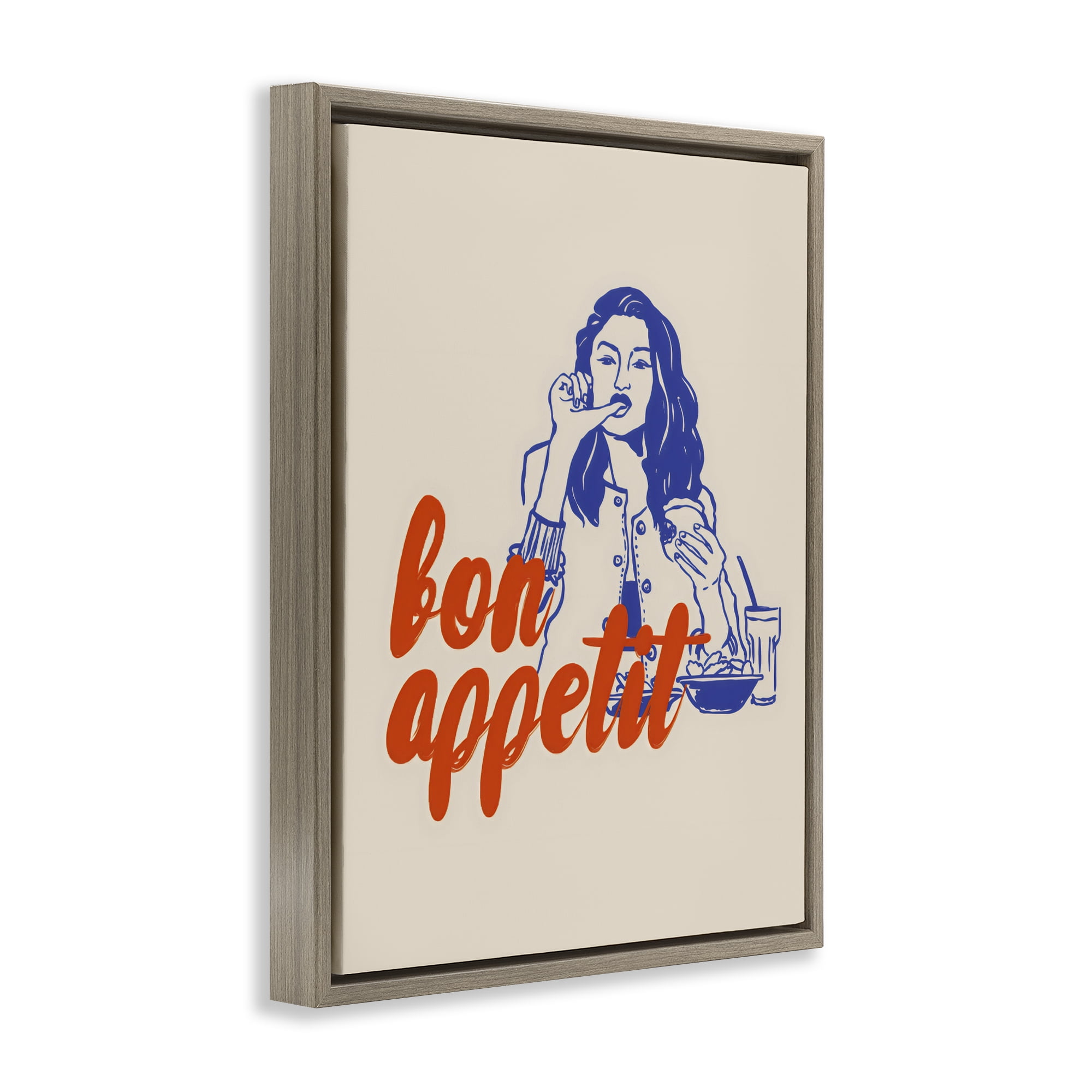 Stupell Industries Bon Appetit Woman Enjoying Meal Brown Framed Floater Canvas Wall Art, design by The Prints Vibe