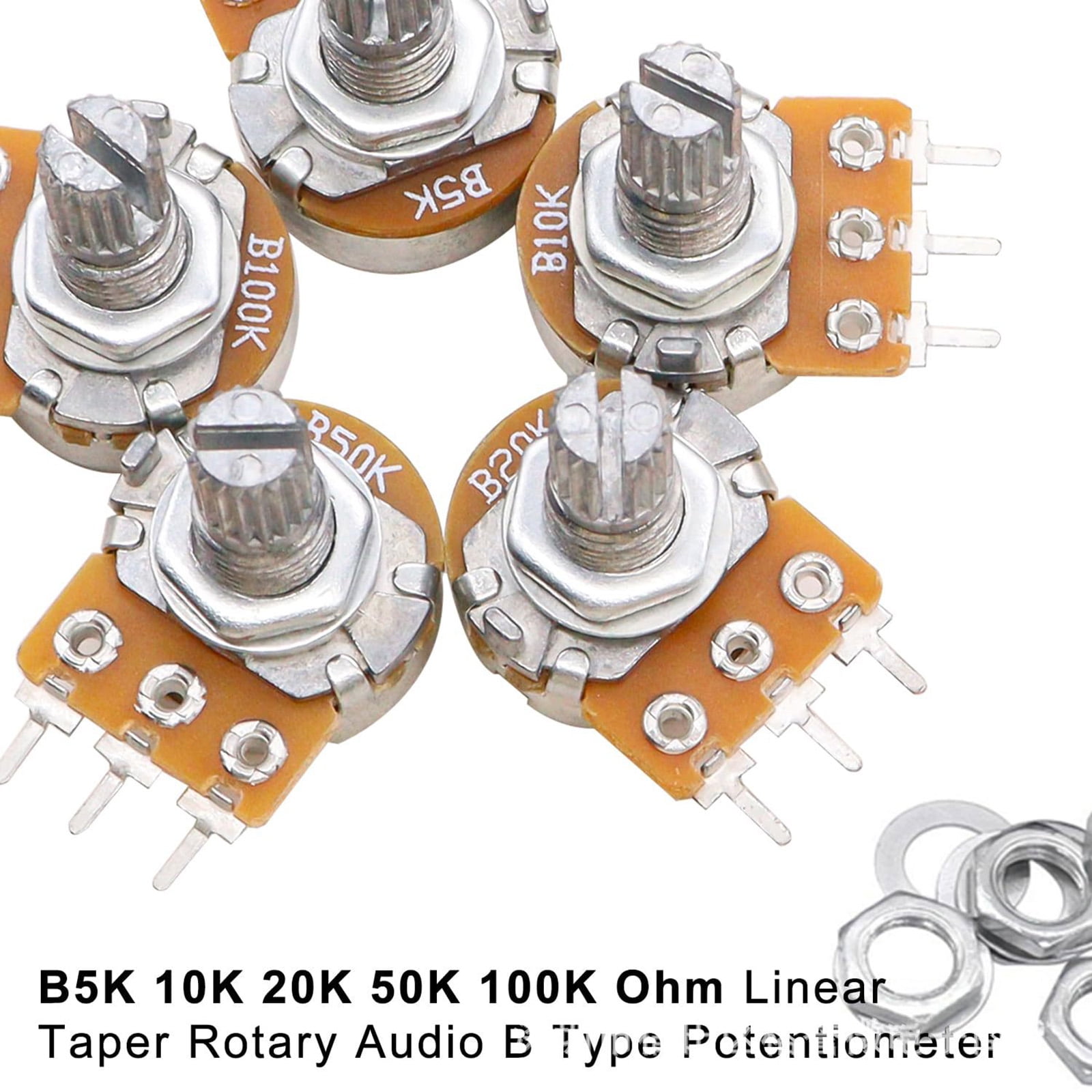 TAPDRA Rotary Taper Potentiometer Kit for Guitar & Audio Applications, B5K to B100K Ohms, Ideal for Personal Audio Equipment