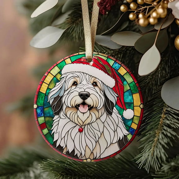 Old English Sheepdog Dog Ornaments Ceramic For Christmas, Stained Glass Ornaments Ceramic Christmas 2025