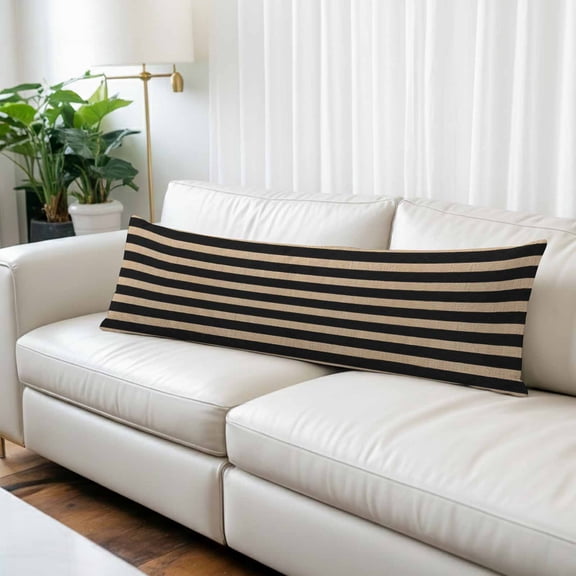 Black Striped Body Pillow Covers 20"x54", Farmhouse Country Minimalist Tan Stripes Soft Brushed Microfiber Breathable Throw Pillow Covers, Decorative Pillowcase with Zipper for Sofa Couch Bedroom