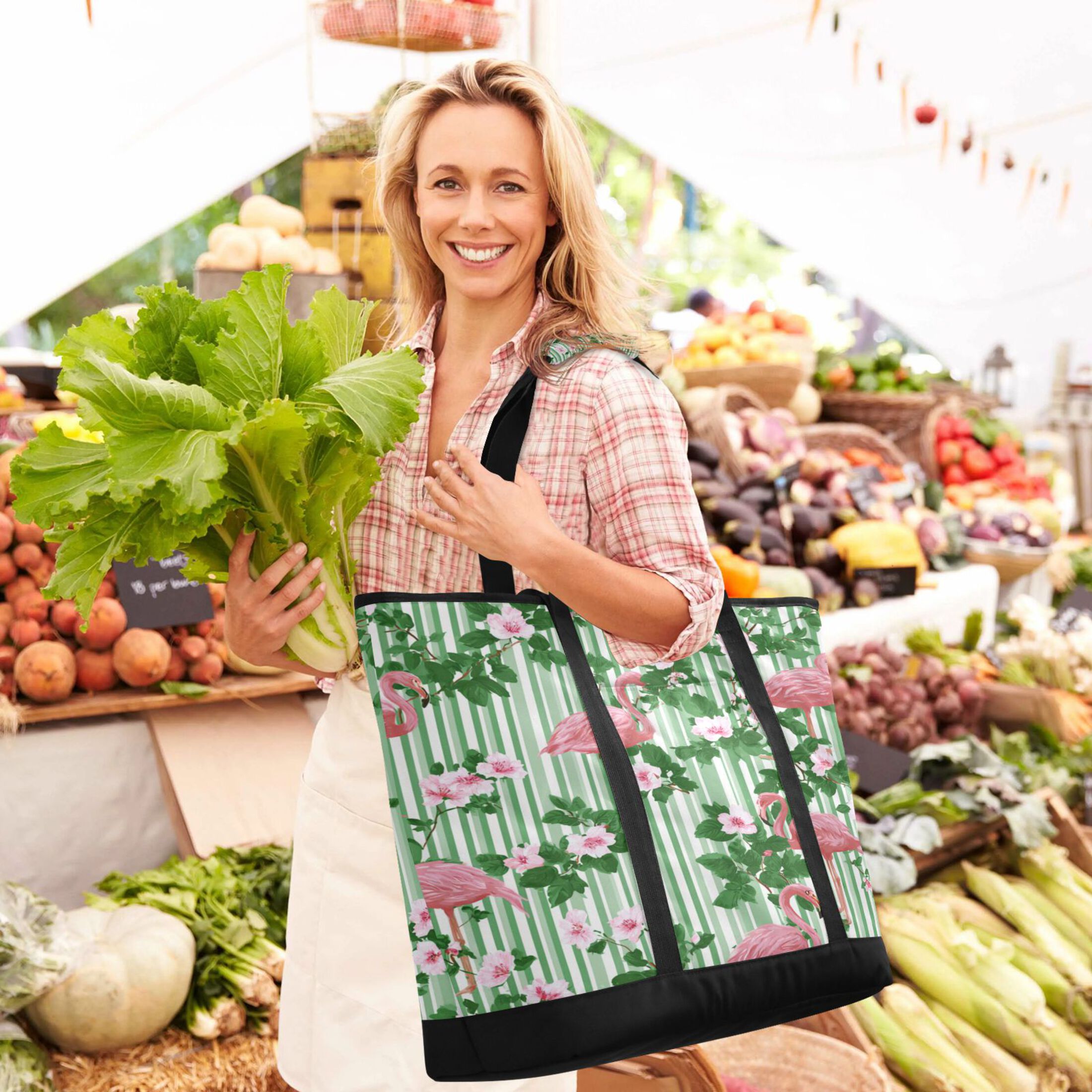 Extra-Large Wide Opening Design Capacity Hand-Held Ice Pack Thickened Insulation Layer For Long-Lasting Cold Retention For Outdoor Shopping Picnics And Camping Flamingos at Rest