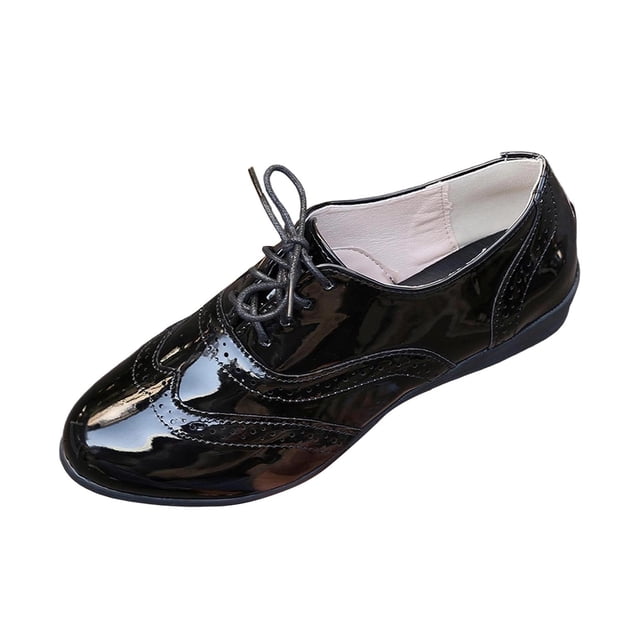 Toallas de Cuero para Zapatos Brillante Patente de Cuero Brogue Detallando Encaje de Cierre 3.5cm Tacón Zapatos de Cuero de las Mujeres Primavera Verano de Moda