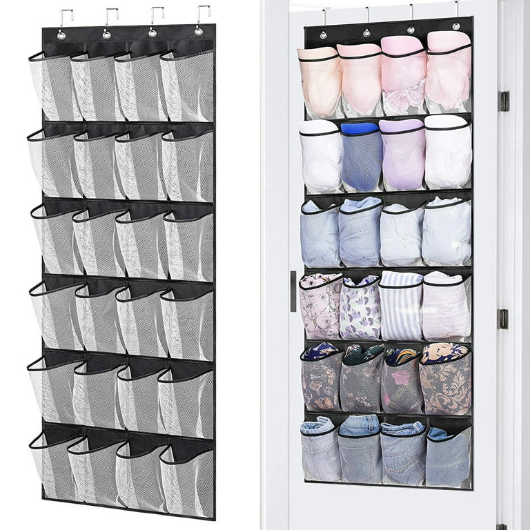wirlsweal Hanging Shoe Caddy Hanging Shoe Organizer Spacious Non woven Fabric Hanging Bag with 24 Mesh Pockets 6 Layers Perfect Shoe Hat Organizer for