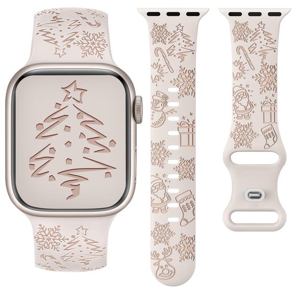 TOYOUTHS Christmas Engraved Silicone Band Compatible with Apple Watch Band for Women38/40/41/42/44/45/46/49mm, Holiday Soft Silicone Sport Strap for iWatch Ultra SE Series 10 9 8 7 6 5 4 3
