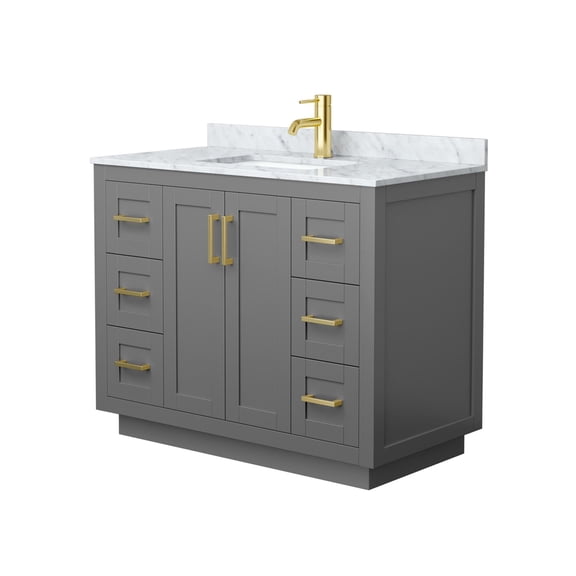 Wyndham Collection Miranda 42" Carrara&Wood Single Bathroom Vanity in Gray/Gold