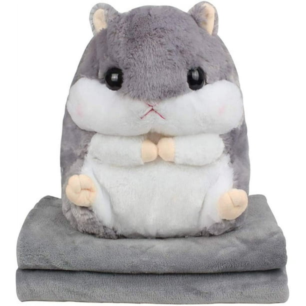 Belle peluche hamster et oreiller 2 en 1 avec une couverture polaire -  Super cadeau drôle et doux pour enfant 50 x 30cm-Weiß - Cdiscount