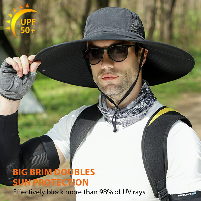 Bodychum Wide Brim Sun Hat for Men, Fisherman Hat with Breathable Mesh &  Windproof Rope, Summer Bucket Hat for Fishing, Camping, Hiking 