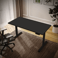 thumbnail image 2 of FunniHomi Dual Motor Height Adjustable Standing Desk for Home Office, 55 x 28 Inch Two Panel Computer Desk with Electric Sit to Stand Workstation, Black Frame + Black Top, 2 of 10