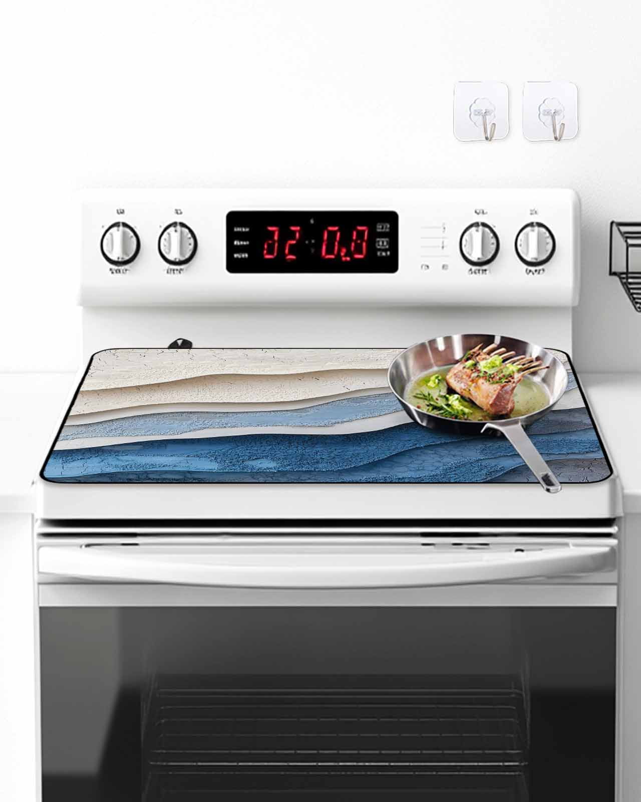Stove Top Covers for Electric Stove, Blue Ombre Glass Stovetop Cover Protector, Modern Wave Abstract Art Induction Cooktop Protector Oven Mat for Kitchen Countertop 24"x21"
