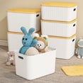 thumbnail image 4 of Caja de almacenamiento de plástico con cubierta de bambú para sala de estar, caja de almacenamiento para cosméticos, artículos diversos, dormitorio, caja de almacenamiento para ropa, caja, 4 of 6