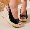 thumbnail image 2 of Rokment Women's Espadrilles Wedge High Heels Dressy Sandals Bridal Elegant Leather Peep Toe Platform Chunky Heeled Slingback Dress Pumps for Summer Black Size 6.5, 2 of 7
