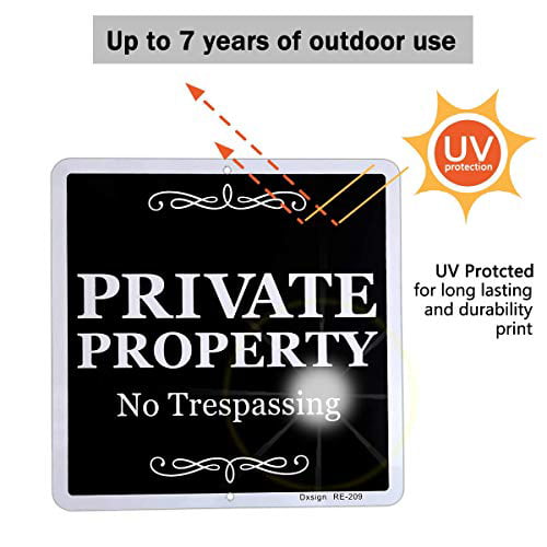 2 Pack Dxsigns Metal Private Property No Trespassing Sign No Soliciting Sign for House 9x9 Rust Free Aluminum UV Ink Printed,Durable/Weatherproof 