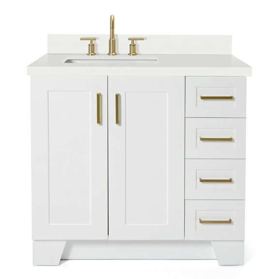 Ariel Taylor 37 In. Left Offset Rectangle Sink Vanity With White Quartz Countertop In White