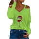 thumbnail image 1 of Camiseta de manga larga con cuello en V para mujer a la moda, blusa holgada con hombros descubiertos y estampado navideño de otoño Fridja  FKASFK3712, 1 of 5