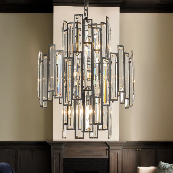 10-Light W18 in Modern Glam 3-Tier Crystal Chandelier Luxury Unique Matte Black Hanging Pendant with Clear K9 Crystal Panel for Living Room Foyer