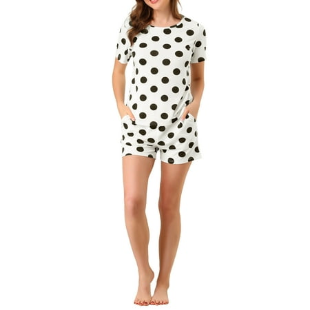 

Allegra K Women s Pajama Sets Sleepwear Cute Polka Dots Short Sleeve Nightwear