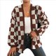 thumbnail image 3 of Cárdigan de Cuadros de Talla Grande para Mujer, Suéter Holgado con Estampado A Cuadros y Abertura Frontal, Prenda Exterior Marrón M, 3 of 9