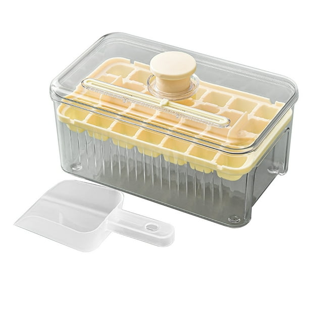 Pisexur Batería de cocina Bandejas para cubitos de hielo, bandeja para cubitos de hielo con tapa y recipiente, 28 moldes cuadrados para cubitos de hielo, fácil desmol para la cocina del hogar