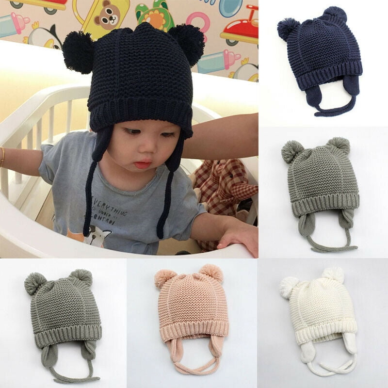 White+Pink+Light Gray, Large Baby Boy Beanie Hat Toddler Winter Warm Knitted Baby Cap for Girls 0-5T 