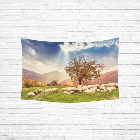 Sheep Tapestry - YKCG Home Decoration Sheep Under the Tree in Autumn Wall Hanging Tapestry 80 x 60 Inches