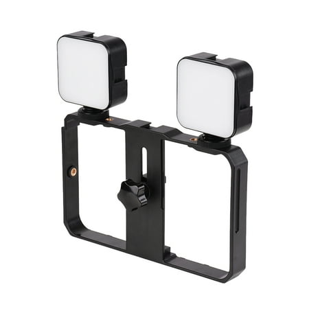 Image of Suzicca Video 5W Photography Fill-in Lamp 6500K Dimmable 2pcs + Handheld Smartphone Video Bracket Phone Stabilizer Cage with Phone Holder 3 Cold Shoe Mounts