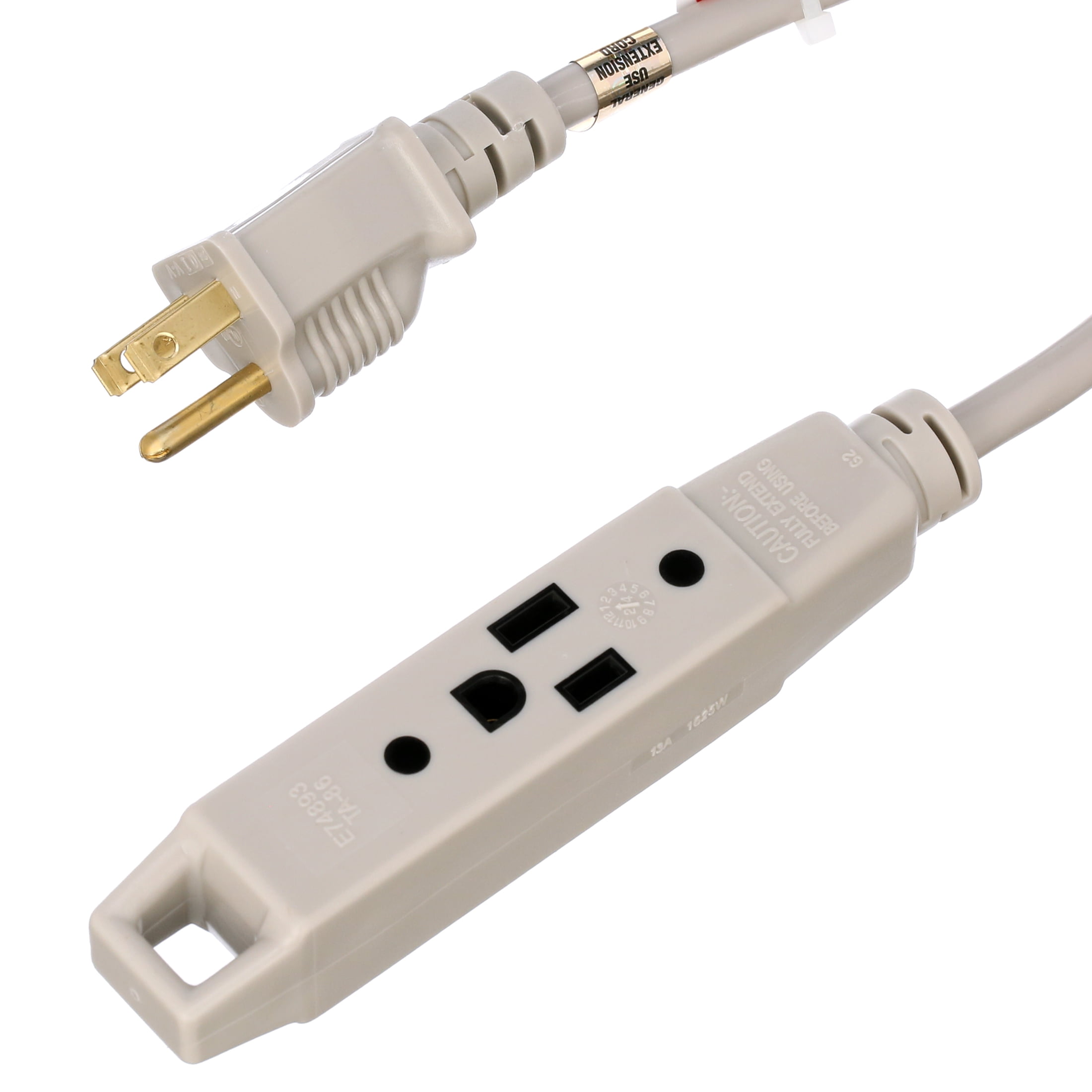 Woods 2867 3-Outlet Extension Cord with Power Tap, 20-Foot, Gray